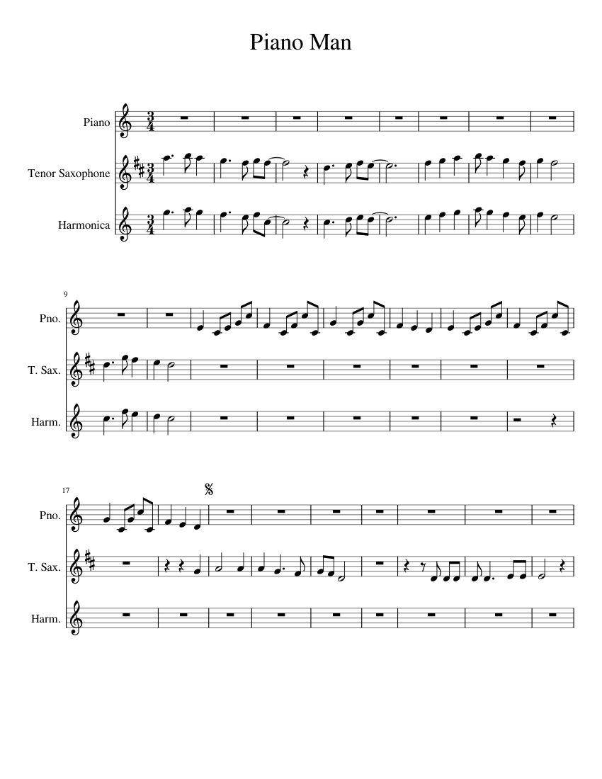 Piano Man sheet music for Piano, Tenor Saxophone, Harmonica download