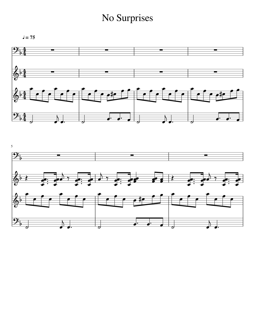 No Surprises - Radiohead (in progress) sheet music for Piano download