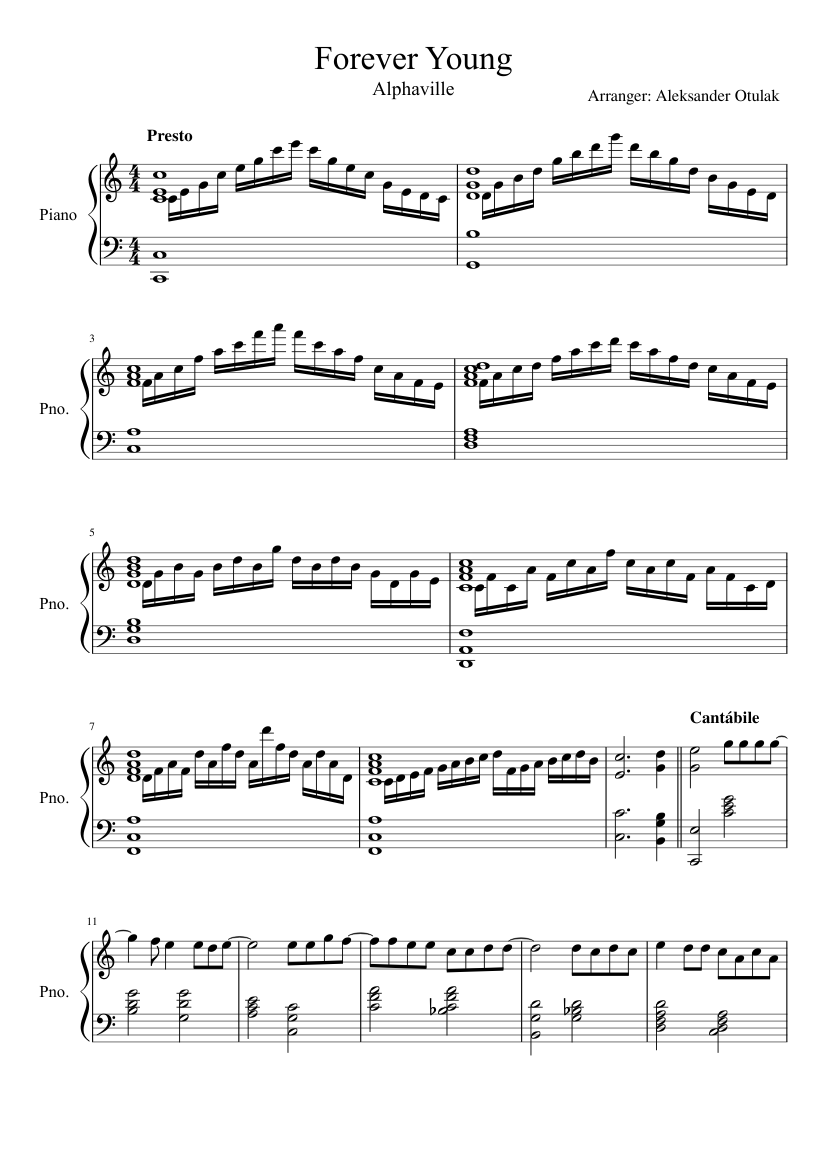 Forever Young - Alphaville, Advanced Piano Arrangement sheet music for