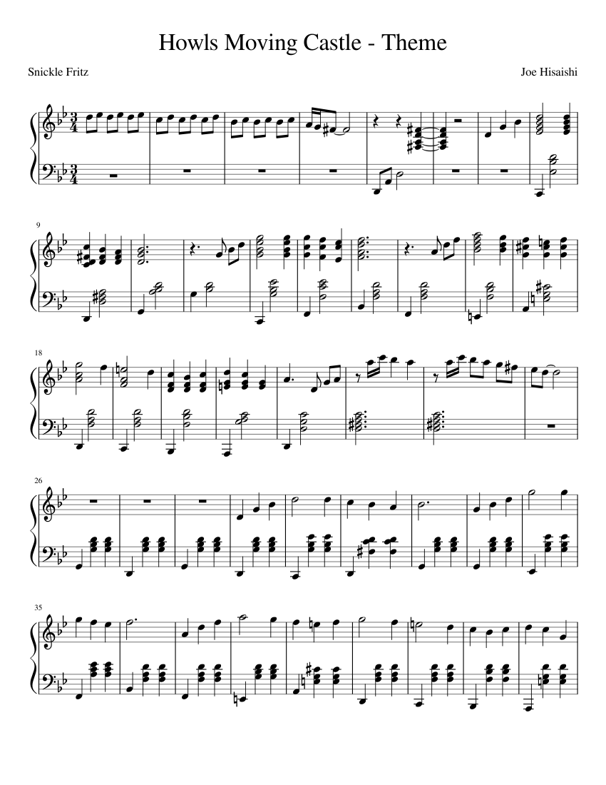 Howls Moving Castle - Short sheet music download free in PDF or MIDI