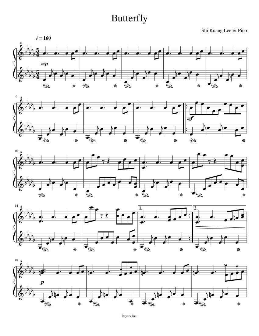 Butterfly Sheet music for Piano | Download free in PDF or MIDI