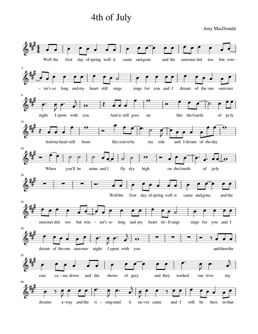 4th of July - Amy MacDonald Sheet music for Piano | Download free in