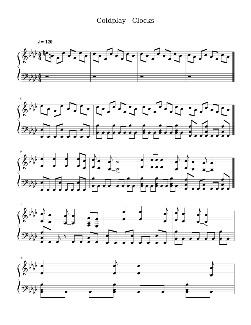 Coldplay Clocks Sheet music for Piano (Solo) | Musescore.com