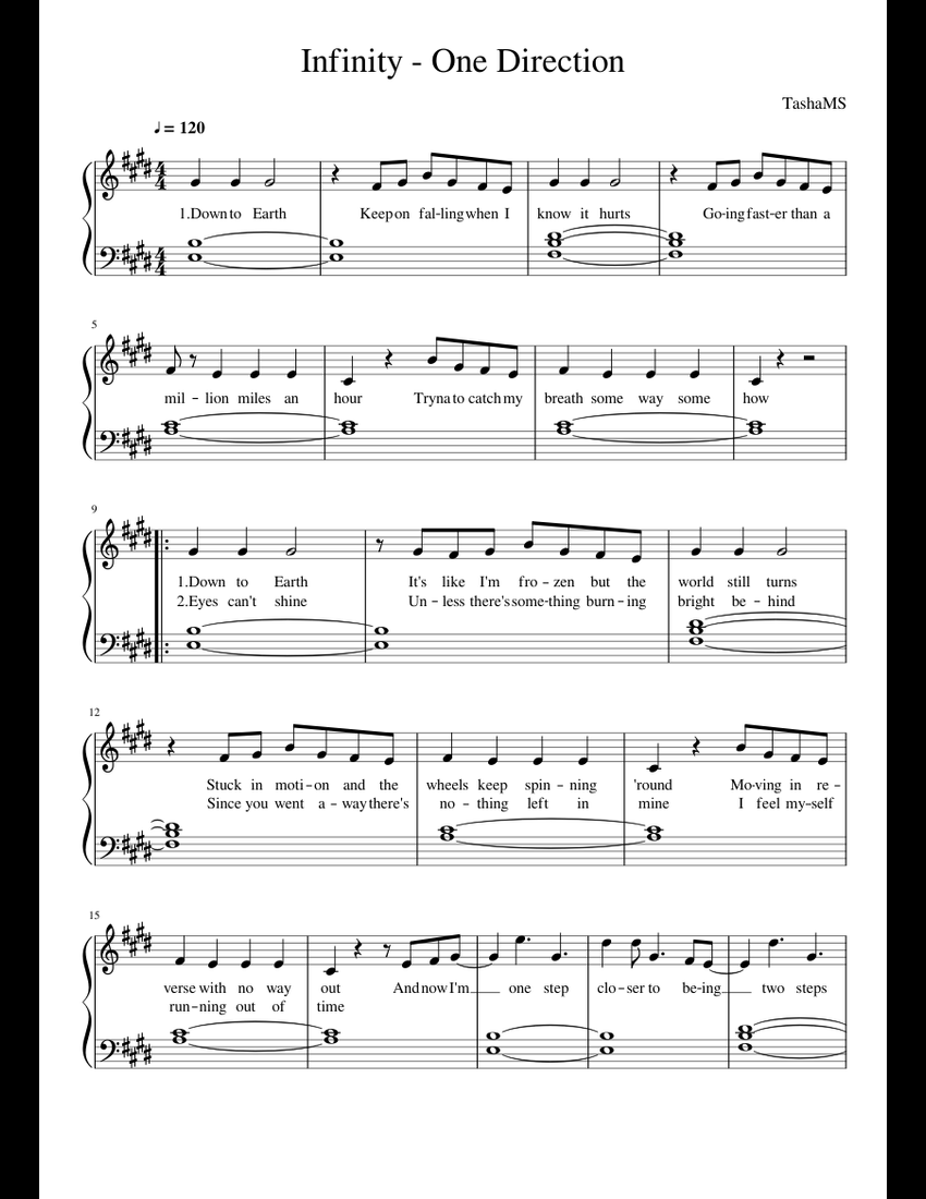 Infinity One Direction sheet music for Piano download free in PDF or MIDI