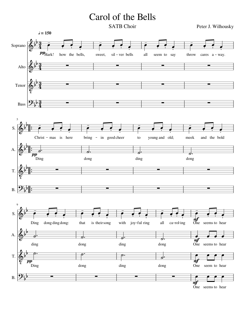 Carol of the Bells sheet music composed by Peter J. Wilhousky – 1 of 3 pages
