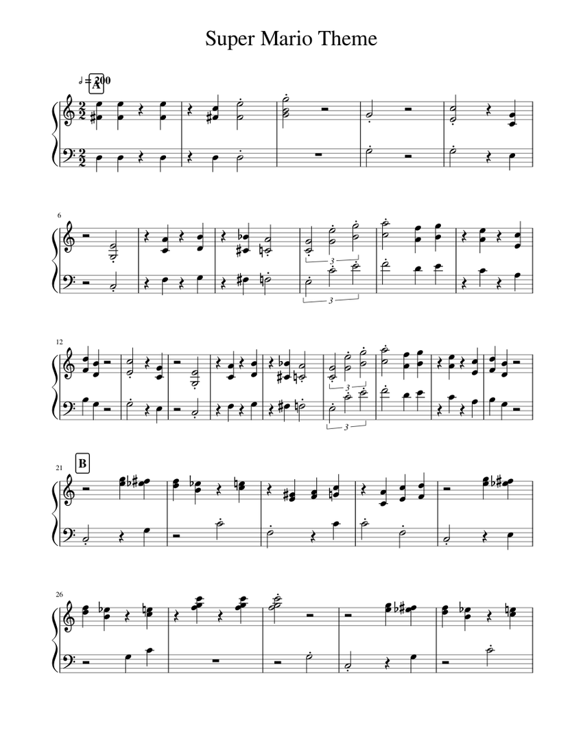 Super Mario Theme Sheet music for Piano | Download free in PDF or MIDI
