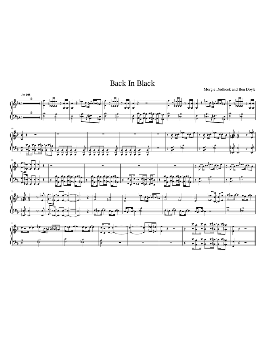 Back In Black Sheet music for Piano | Download free in PDF or MIDI ...