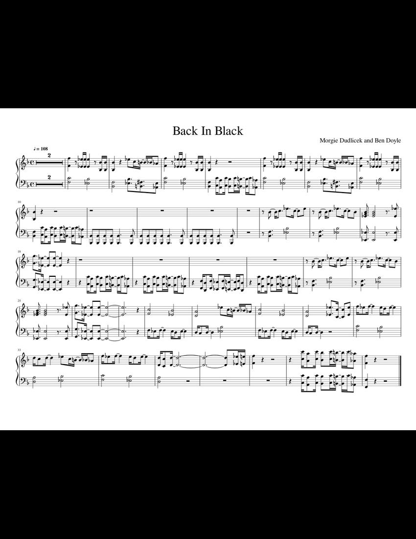 Back In Black sheet music for Piano download free in PDF or MIDI