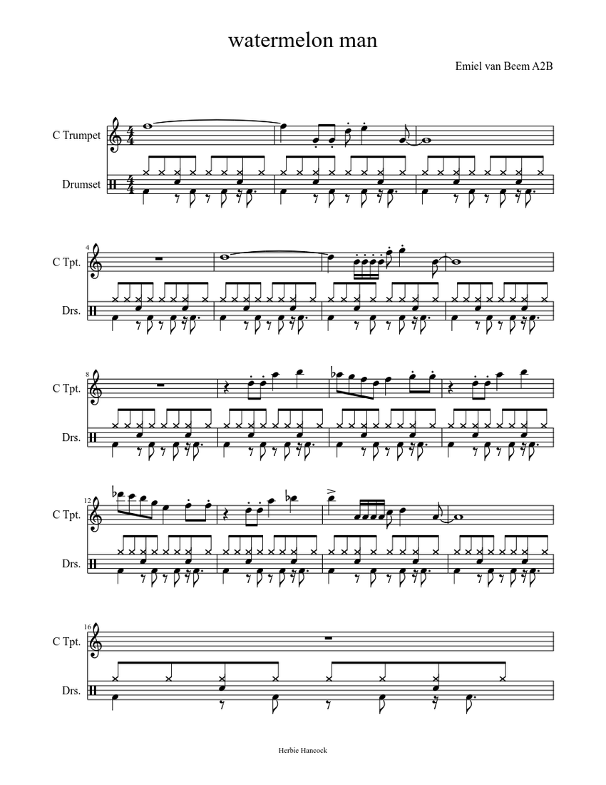 Watermelon Man Sheet Music For Trumpet Percussion Download Free In