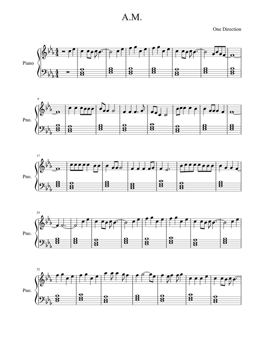One Direction - A.M. Sheet music for Piano (Solo) | Musescore.com