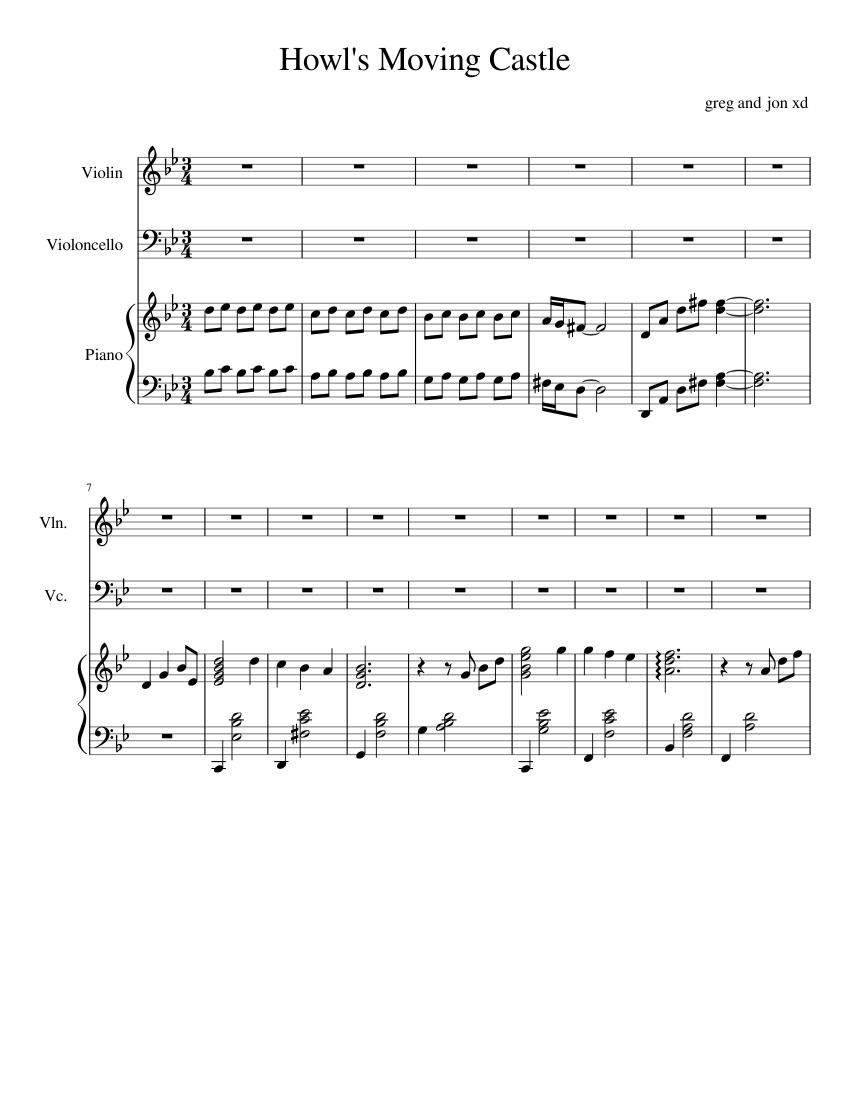 Howl's Moving Castle Sheet music for Piano, Violin, Cello (Piano Trio