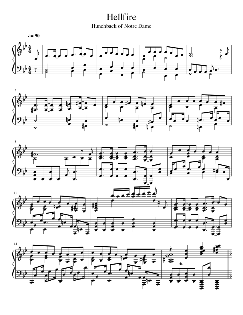 Hellfire (Hunchback of Notre Dame) Sheet music for Piano (Solo