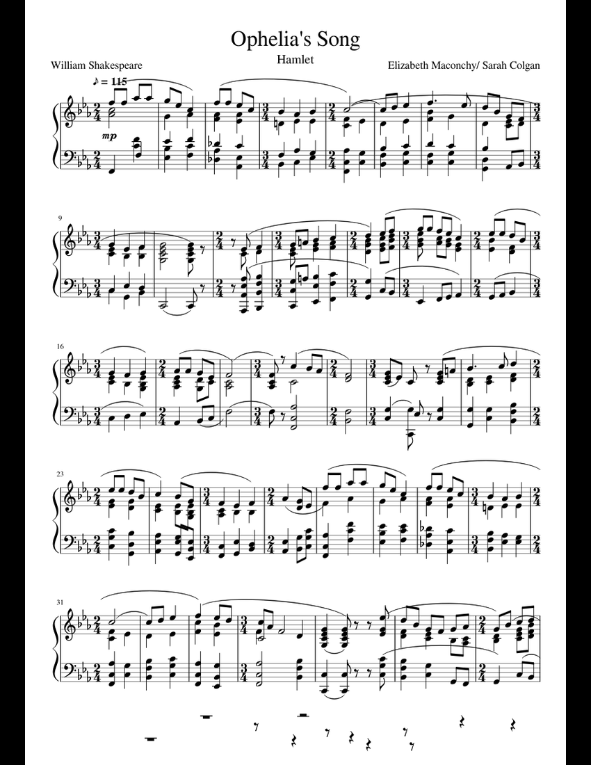 Ophelia's Song sheet music for Piano download free in PDF or MIDI