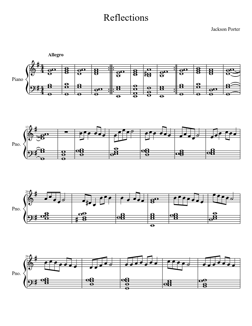 Reflections sheet music for Piano download free in PDF or MIDI