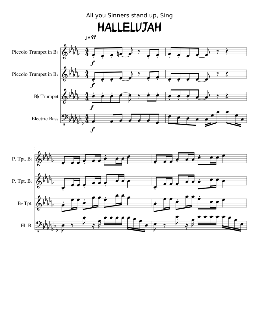 HALLELUJAH sheet music for Trumpet, Bass download free in PDF or MIDI