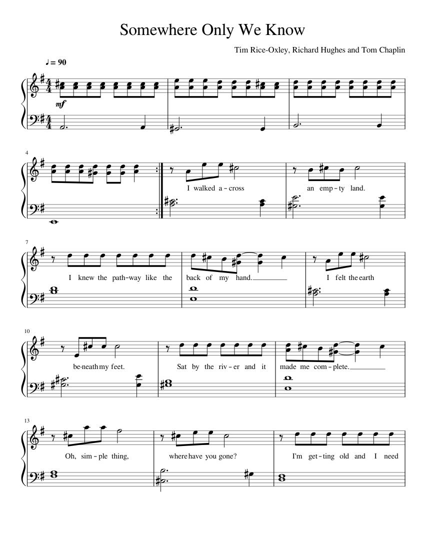 Somewhere Only We Know sheet music for Piano download free in PDF or MIDI