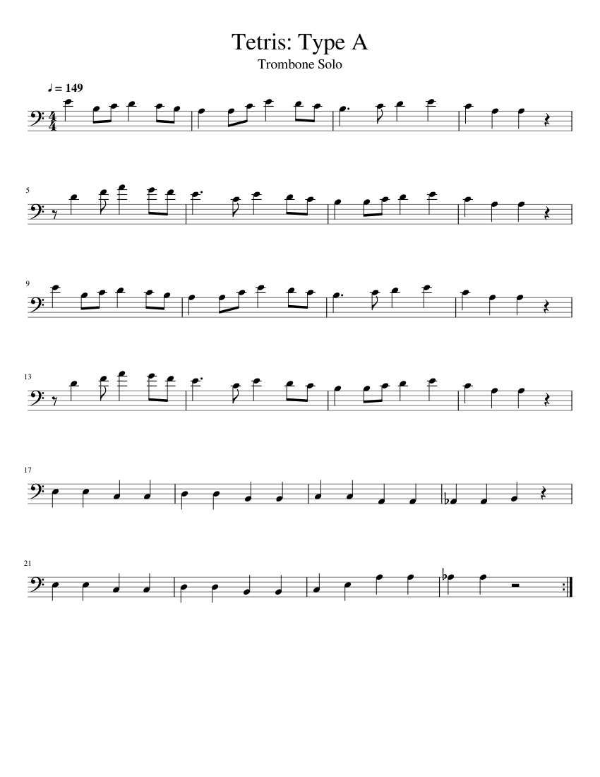 Tetris: Type A - Trombone Solo sheet music for Trombone download free ...