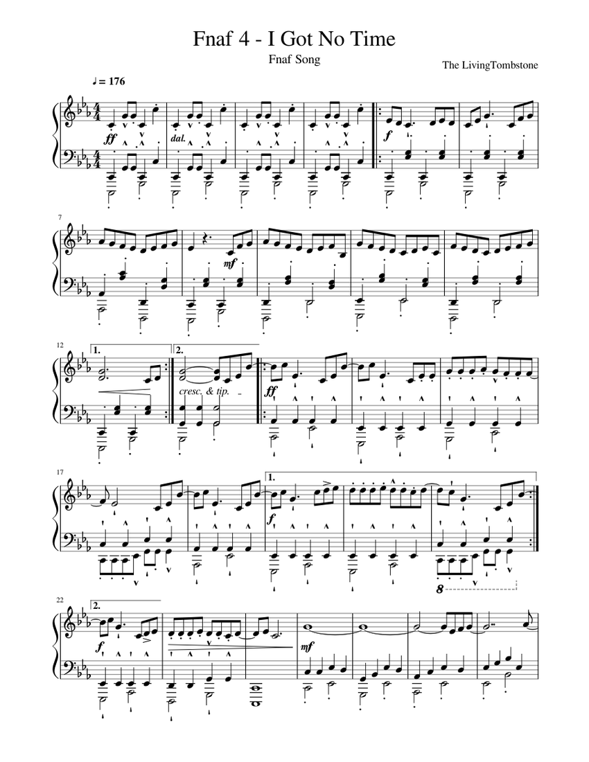Fnaf 4 I got no time Sheet music for Piano | Download free in PDF or