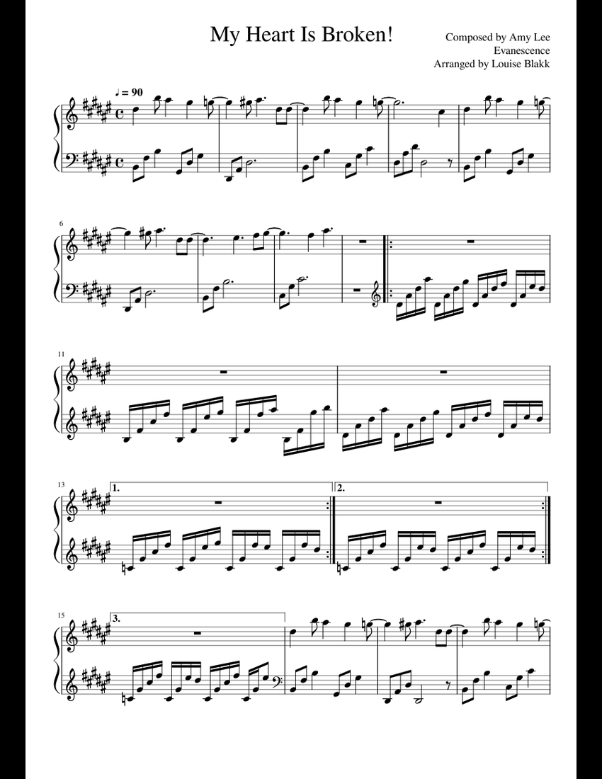 My Heart Is Broken sheet music for Piano download free in