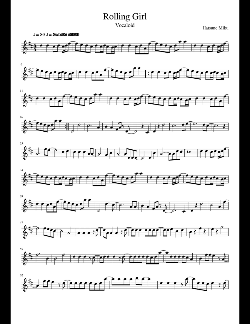 Rolling Girl Hatsune Miku Sheet Music For Violin Download Free In PDF rolling-girl-hatsune-miku-sheet-music-for-violin-download-free-in-pdf