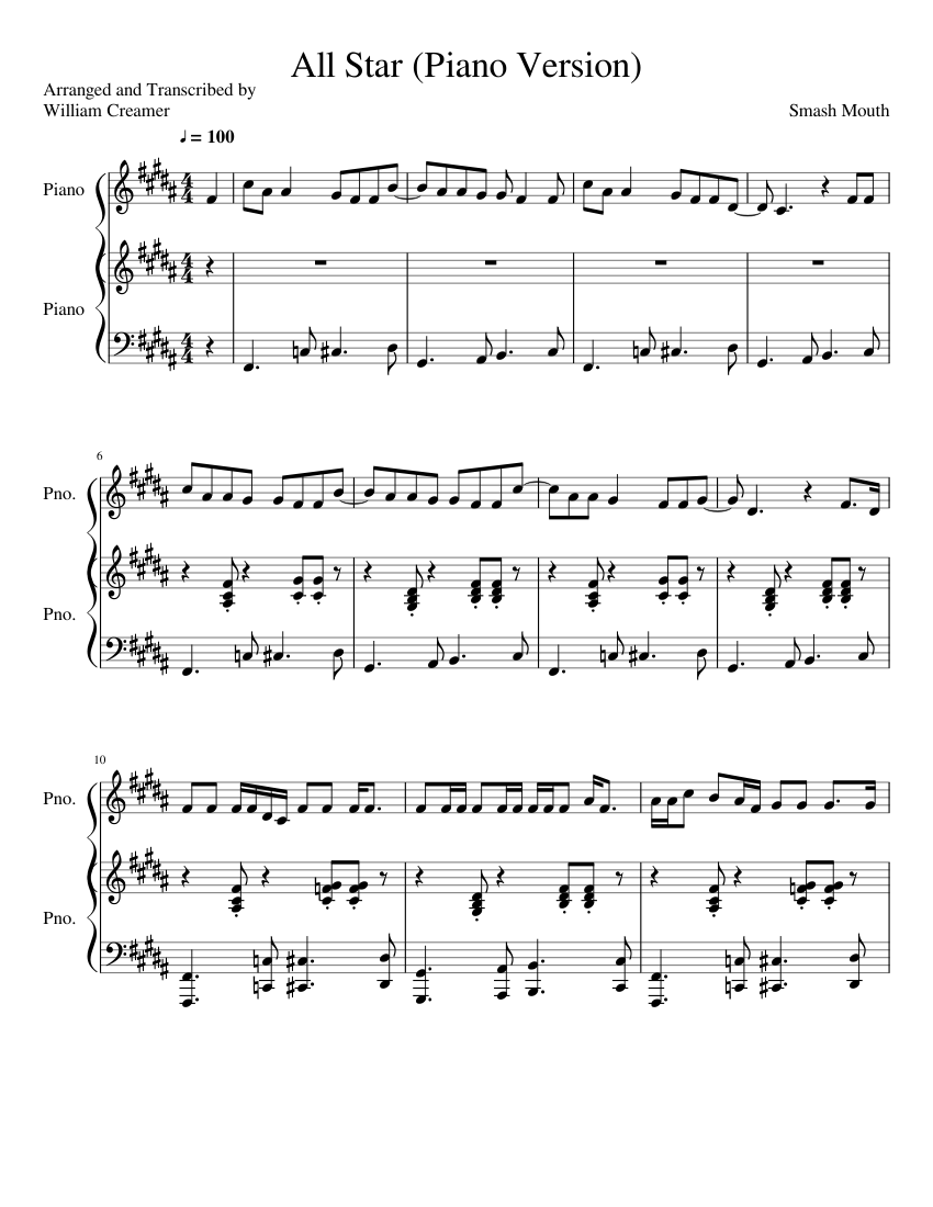All Star Sheet Music For Piano Download Free In Pdf Or Midi Musescore Com