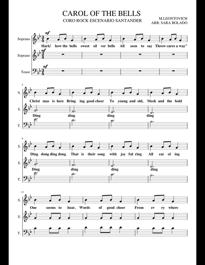 CAROL OF THE BELLS sheet music for Voice download free in PDF or MIDI