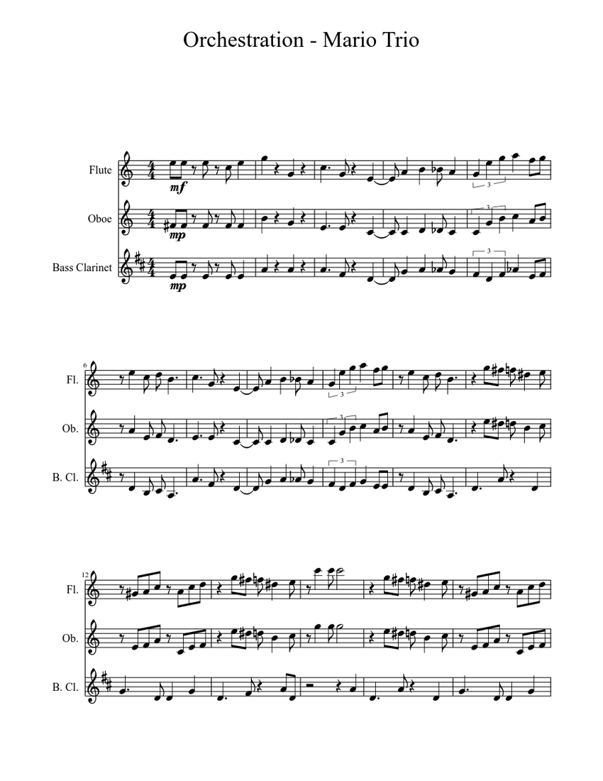 Orchestration - Mario Trio Sheet music for Flute, Clarinet, Oboe ...