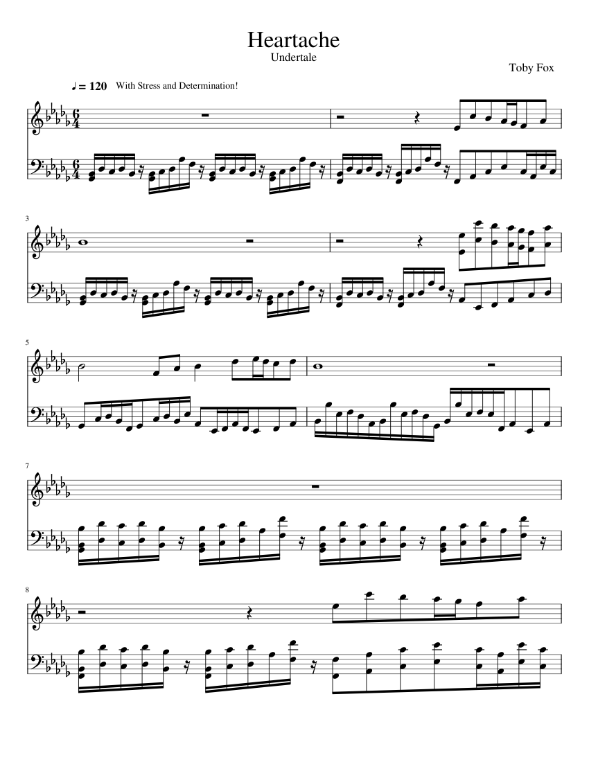 Undertale Ost 07 Heartache Sheet Music For Piano, Flute, Clarinet E92.