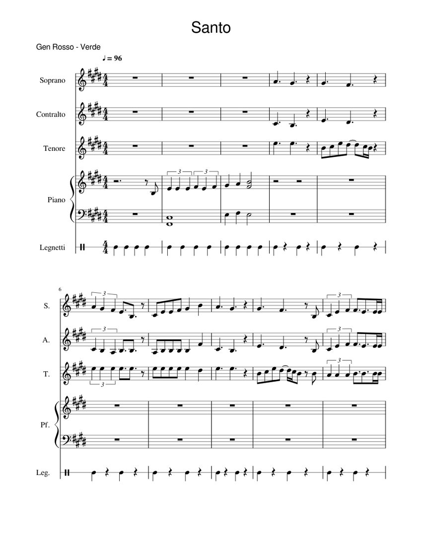 Santo Gen Rosso Verde Sheet music for Flute, Piano, Other ...