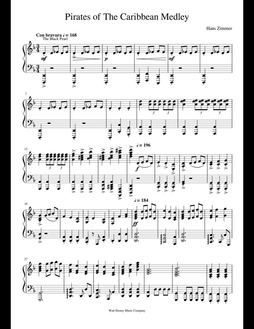 Pirates of The Caribbean Medley sheet music for Piano download free in