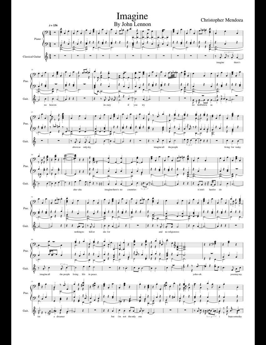 Imagine sheet music for Piano, Guitar download free in PDF or MIDI