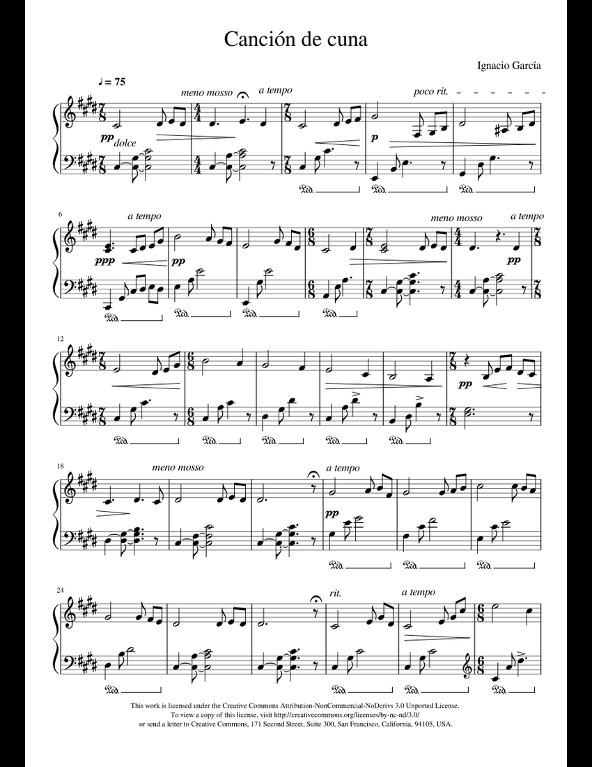 Canción de cuna (Lullaby) sheet music for Piano download free in PDF or
