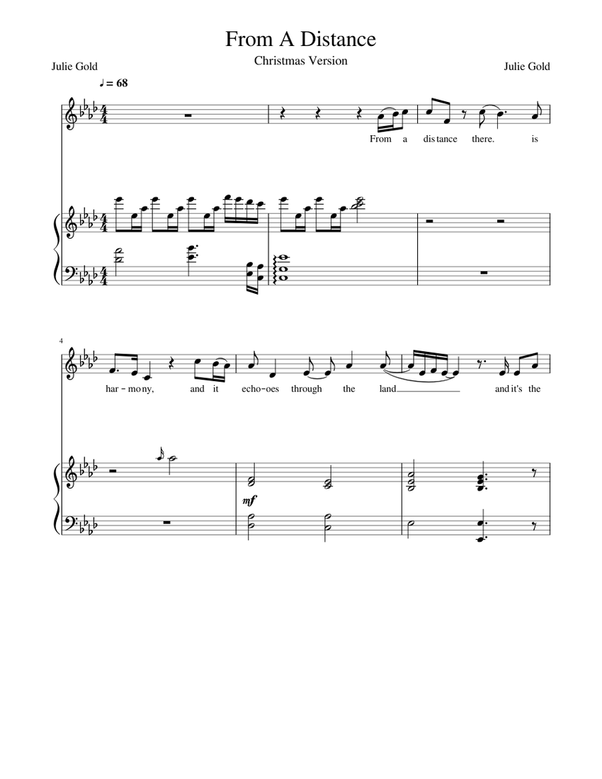 From A Distance Sheet music for Piano, Voice | Download free in PDF or