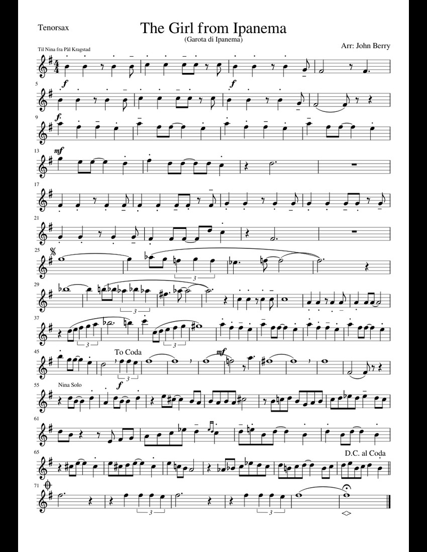 Spartiti The Girl From Ipanema (Garota De Ipanema) Per Pianoforte E Voce - NUOVO