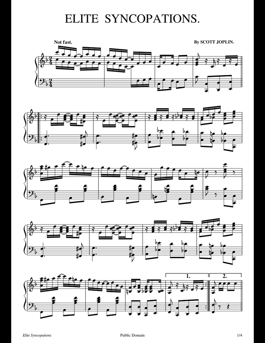 Elite Syncopations - Scott Joplin - 1902 sheet music for Piano download ...