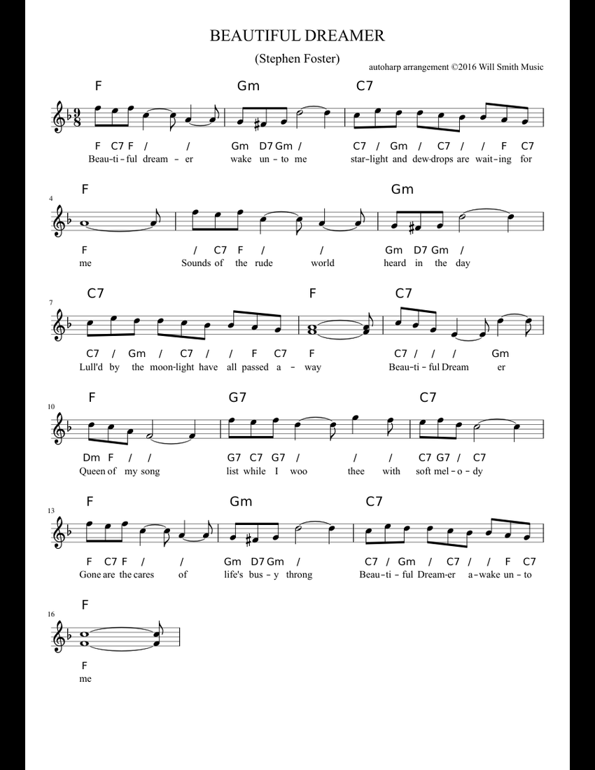 BEAUTIFUL DREAMER sheet music for Piano download free in PDF or MIDI