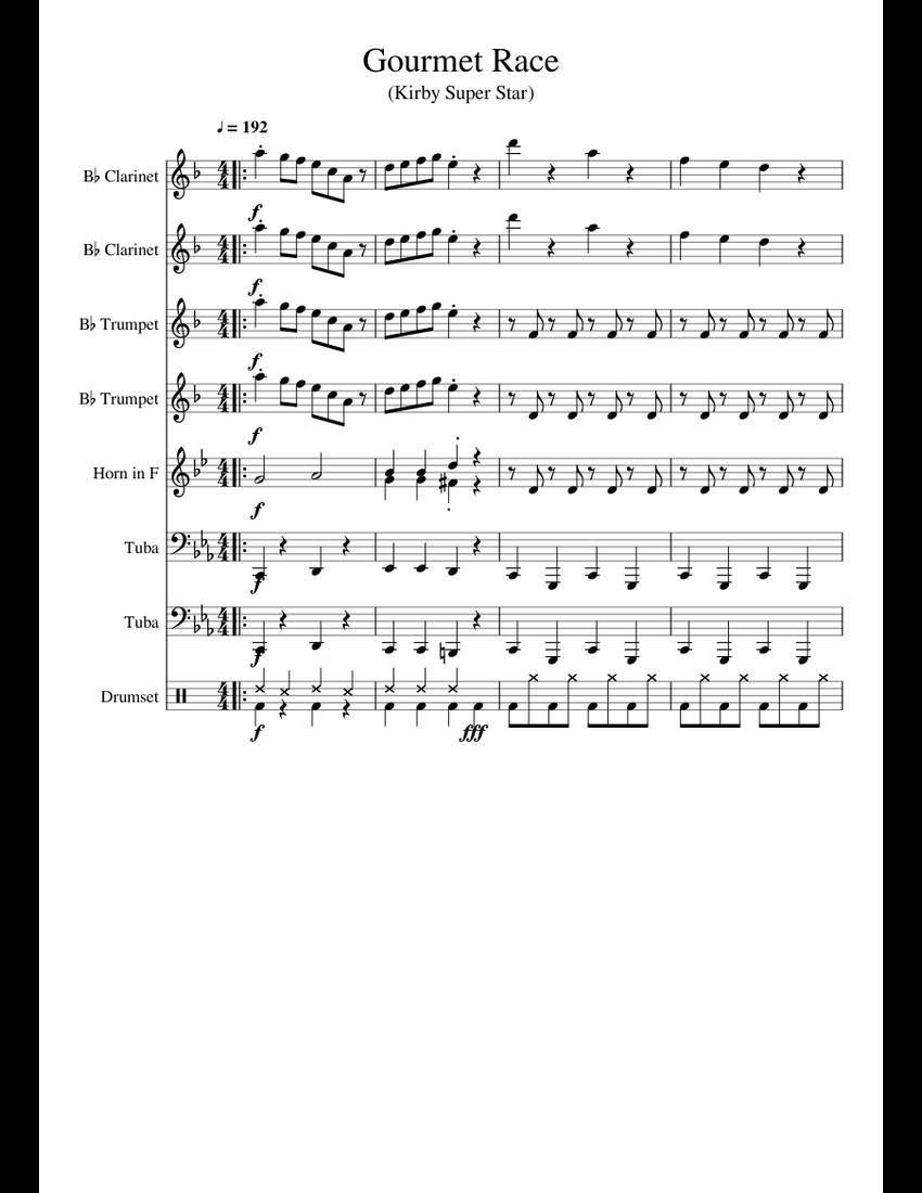 Gourmet Race sheet music for Clarinet, Trumpet, French Horn, Tuba ...