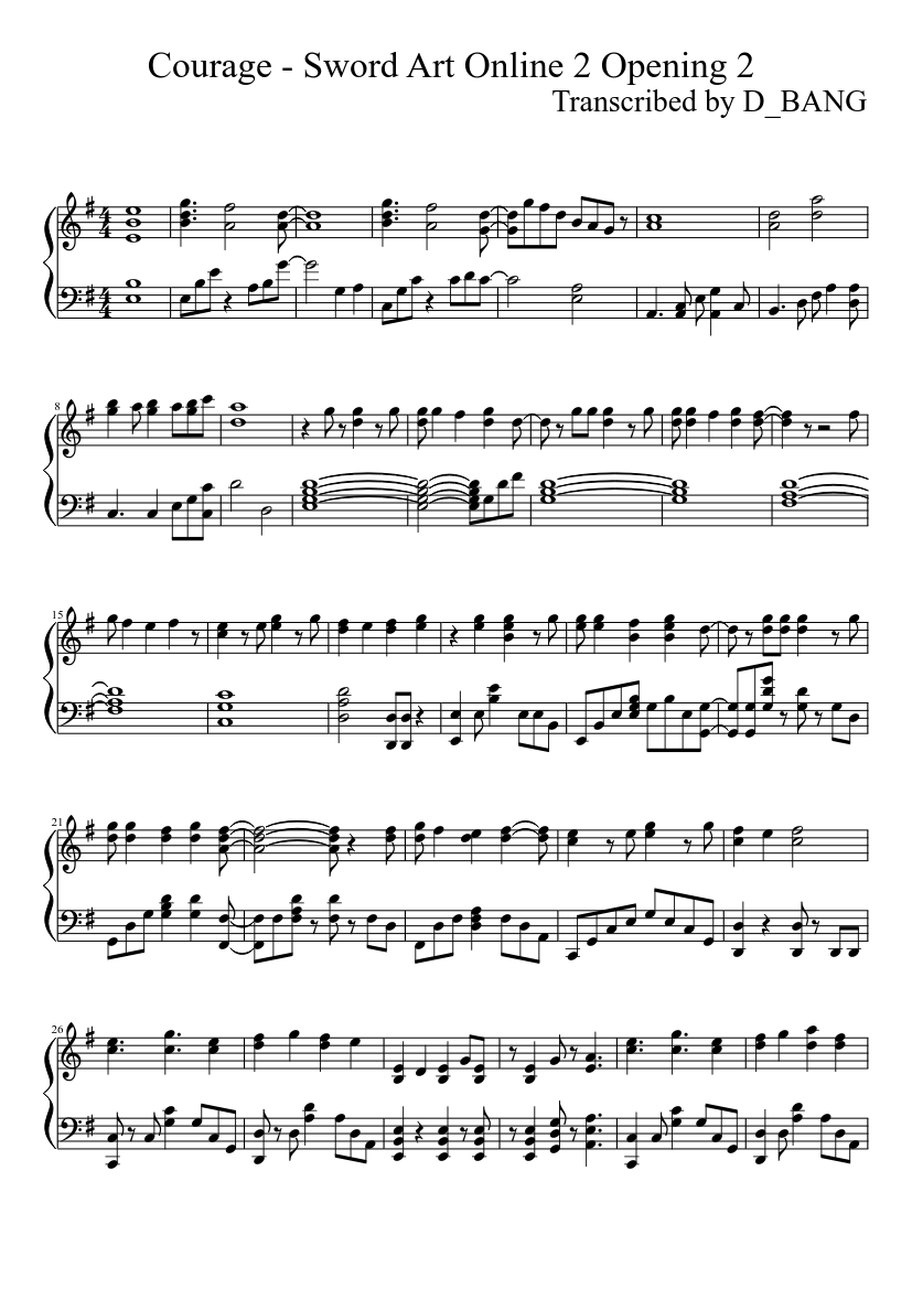 Courage Sword Art Online 2 Opening 2 Sheet Music For Piano