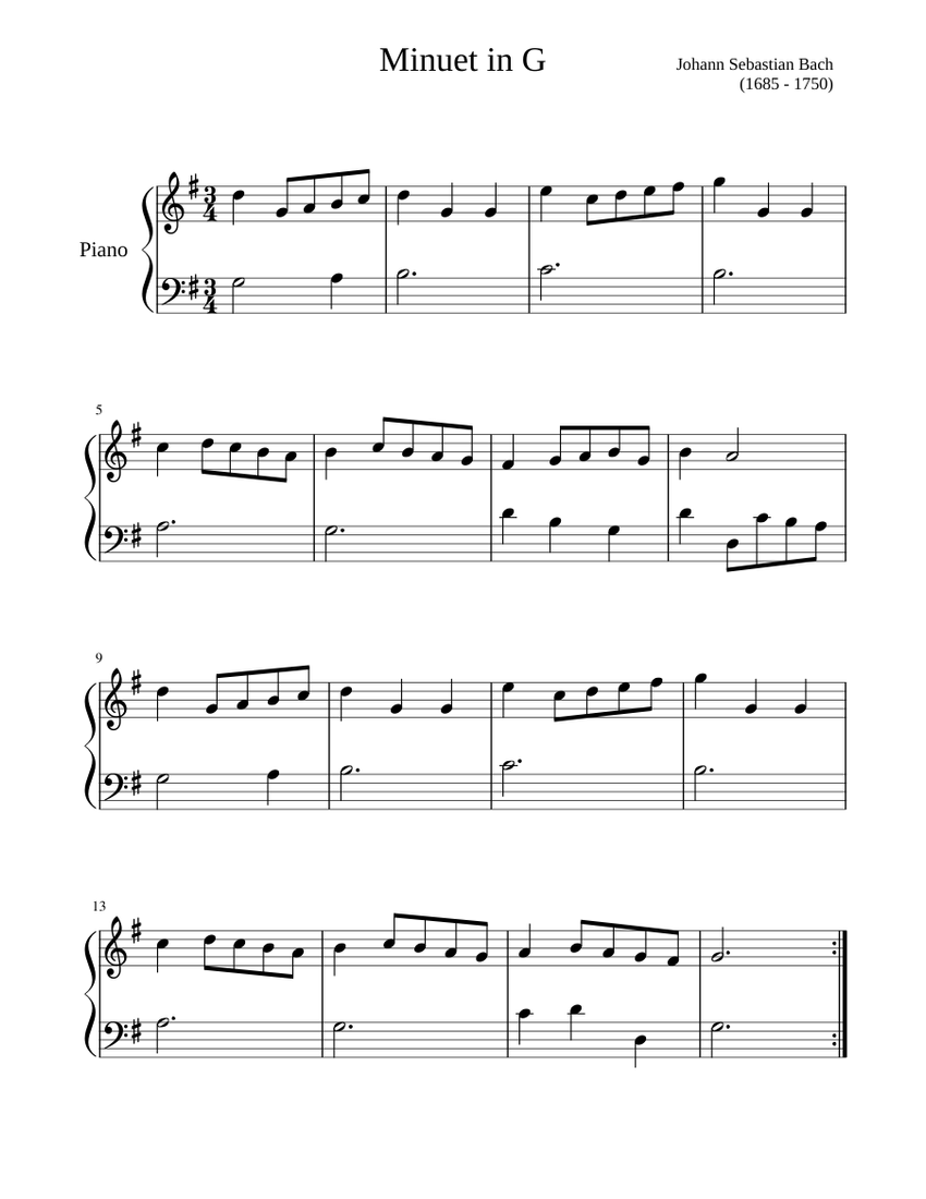 Minuet in G - Easy Ending Sheet music for Piano | Download free in PDF