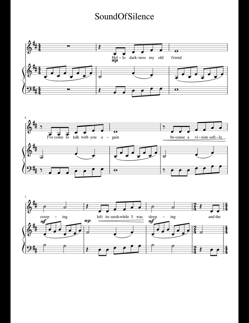 Sound Of Silence sheet music for Piano, Voice download free in PDF or MIDI