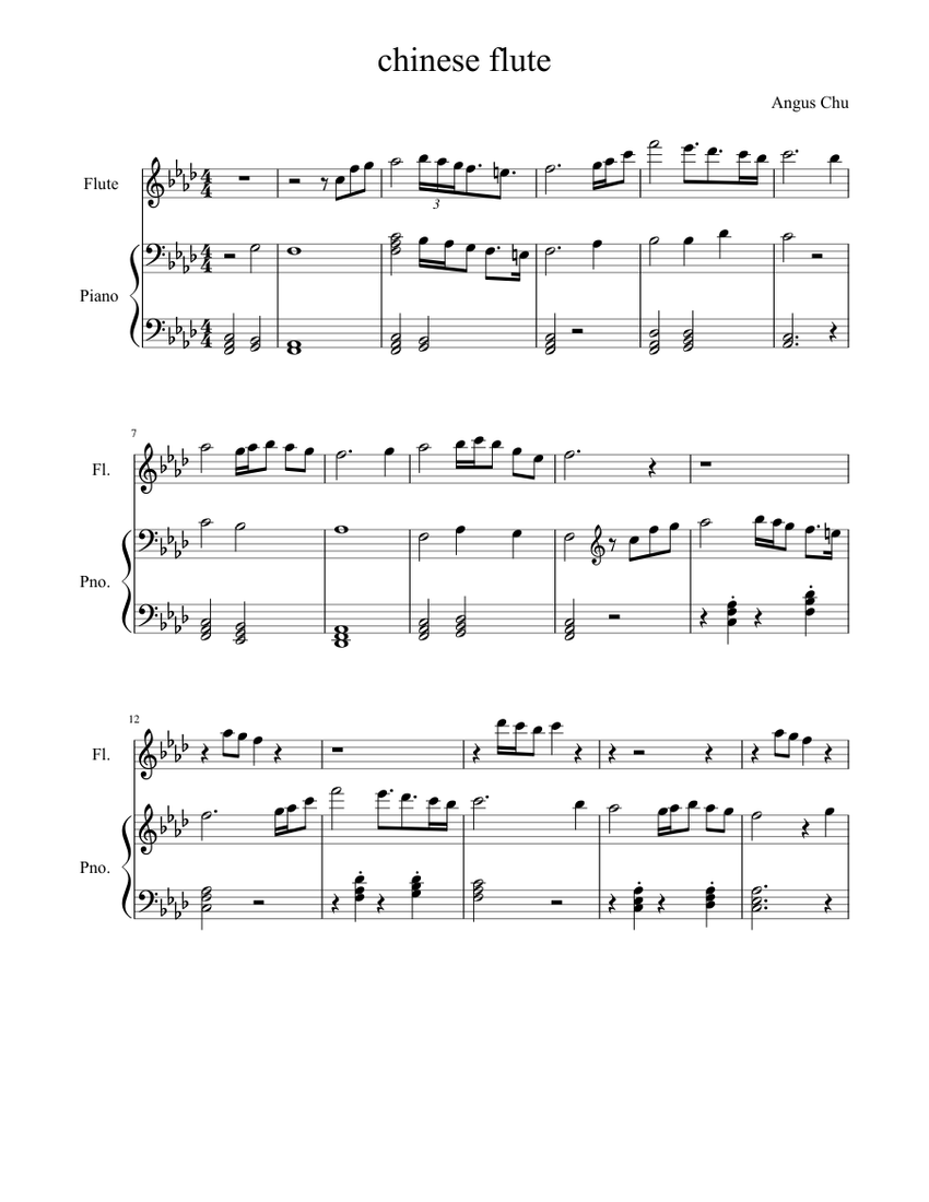 chinese flute Sheet music for Flute, Piano Download free in PDF or