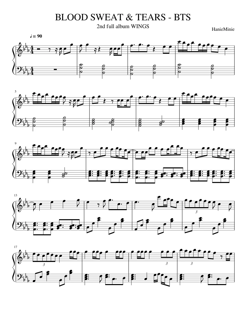 Blood Sweat Tears Bts Sheet Music For Piano Download