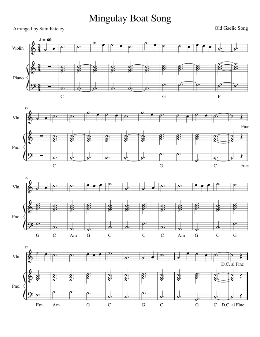 Mingulay Boat Song sheet music for Violin, Piano download free in PDF