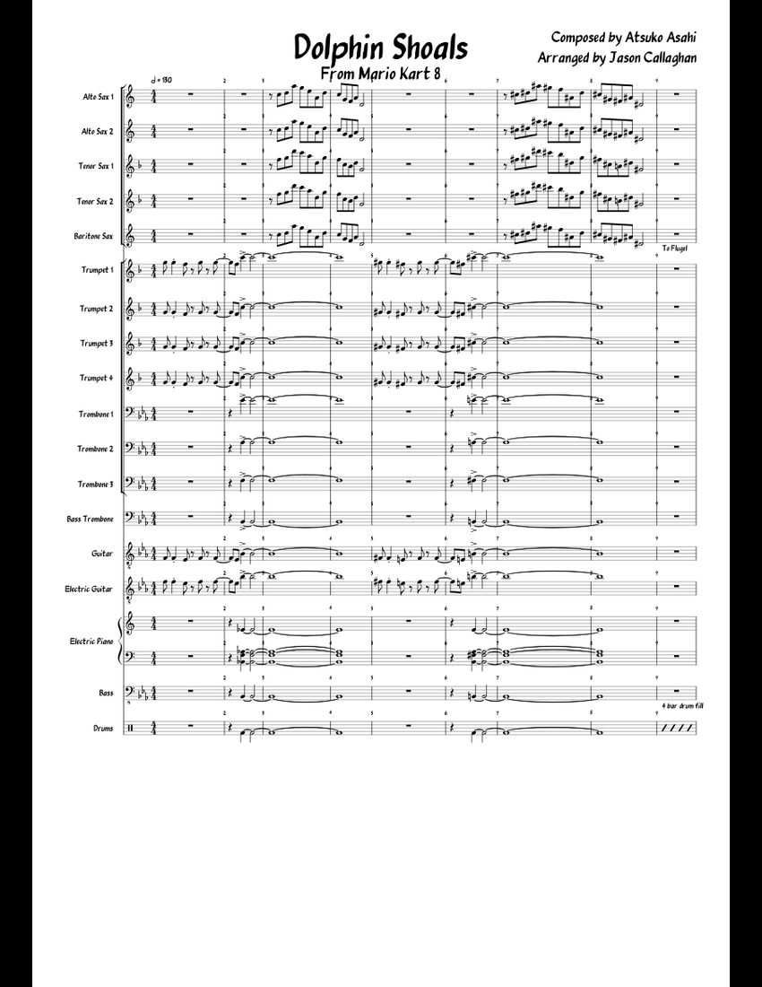 Dolphin Shoals (Mario Kart) Big Band Arrangement sheet music for Piano