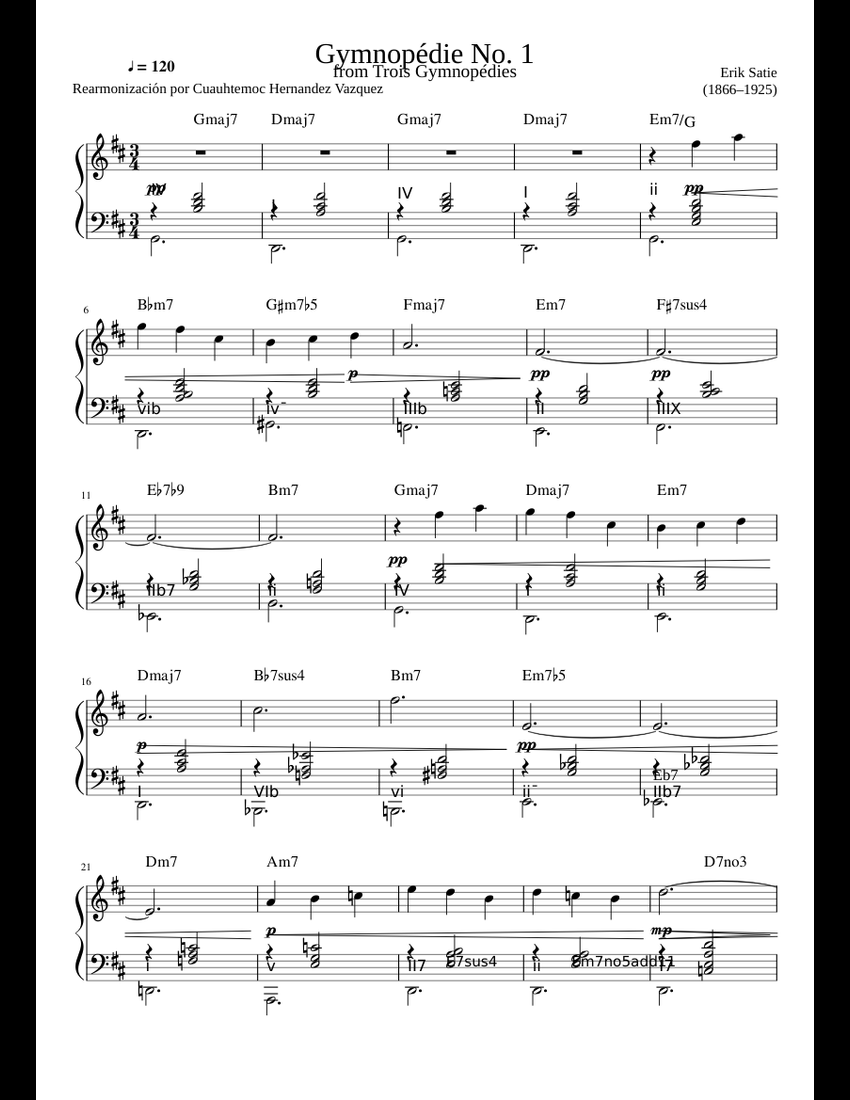 Gymnopédie No. 1 Rearmonizado sheet music for Piano download free in