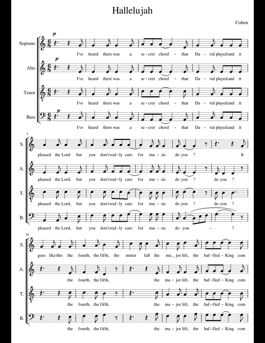 Hallelujah SATB L. Cohen sheet music for Voice download free in PDF or MIDI