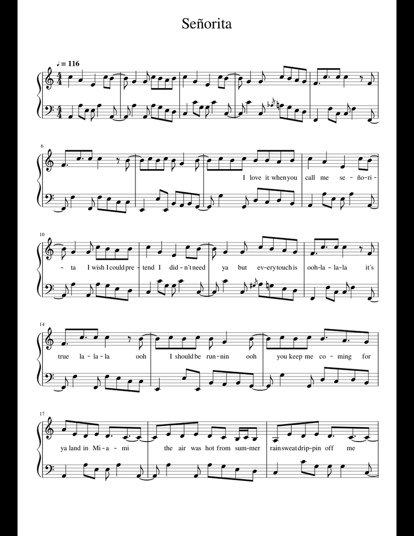 Señorita - Shawn Mendes &amp; Camilla Cabello sheet music for Piano ...
