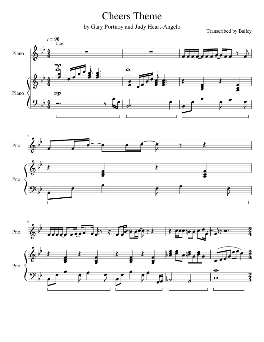 Cheers Theme sheet music for Piano download free in PDF or MIDI