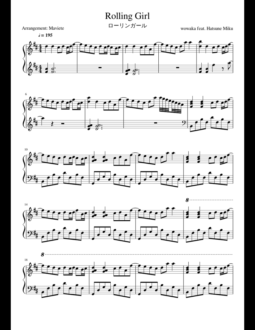 Rolling Girl Sheet Music For Piano Download Free In PDF Or MIDI rolling-girl-sheet-music-for-piano-download-free-in-pdf-or-midi