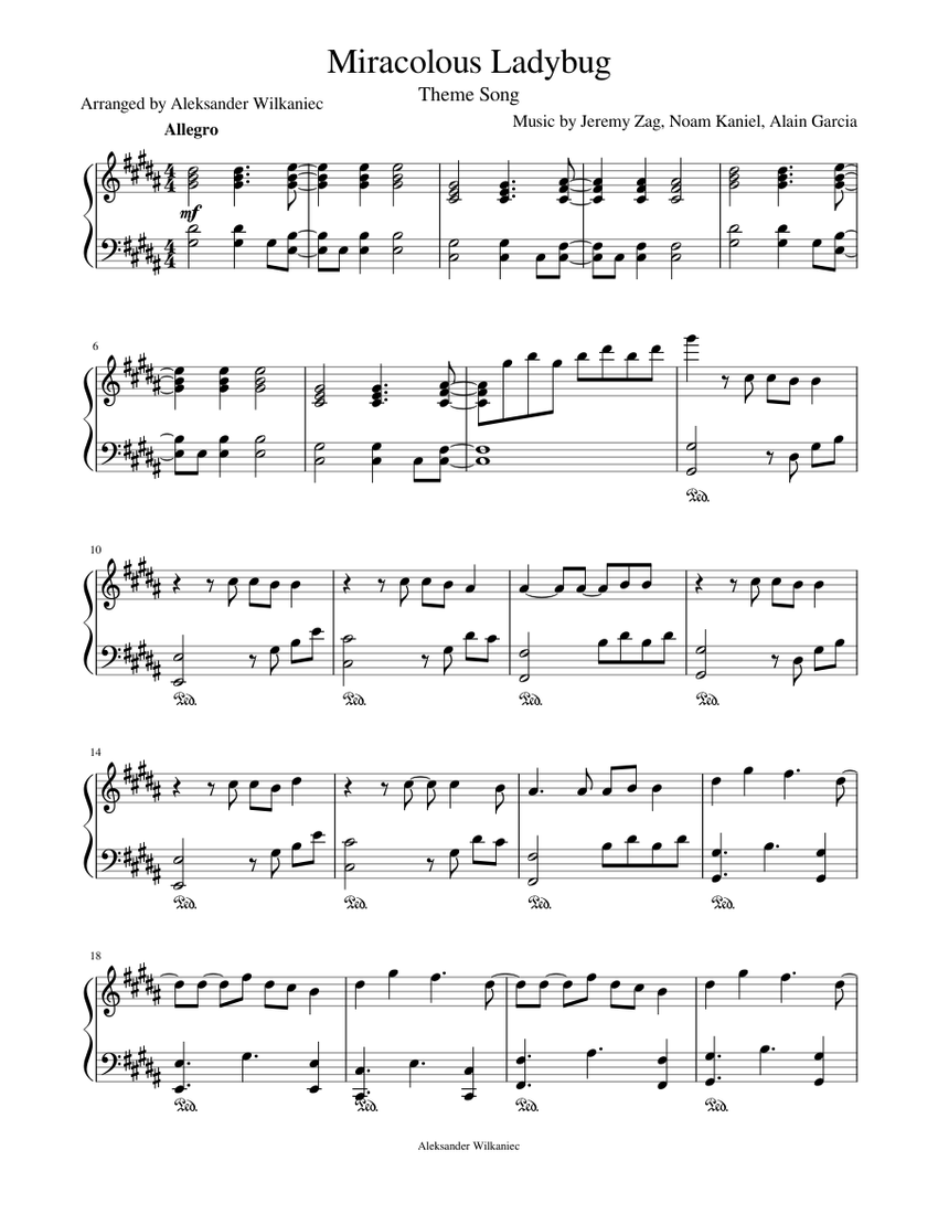Miracolous Ladybug Sheet Music For Piano Solo Musescore